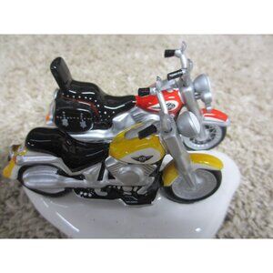 Harley-Davidson Miniature Bike Figurines In Red & Yellow On White Base